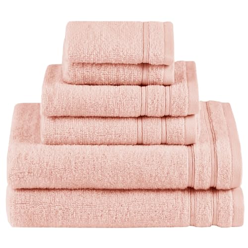 Comfort Spaces 6 Pc Towel Set, 100% Cotton Zero Twist, Blush | Zero Twist Cotton, Quick Dry Ultra Soft, 2 Bath 2 Hand 2 Washcloth, Lightweight Absorbent for Everyday Bathroom Use - color: Blush, size: 6 Piece Towel Set
