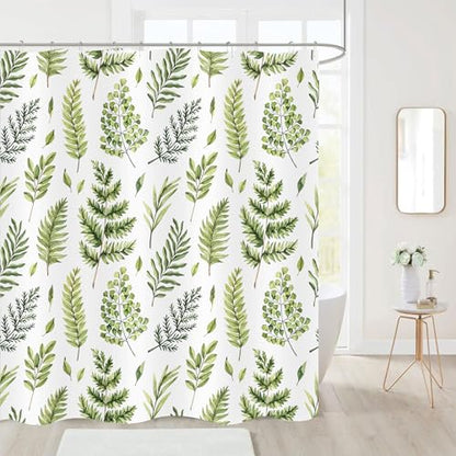 Green Fern Leaves Shower Curtain, Waterproof Fabric Greenery Watercolor Botanical Plant Bathroom Shower Curtain, 72 x 72 Inch - color: Green Fern, size: 72"W x 72"L (Pack of 1)