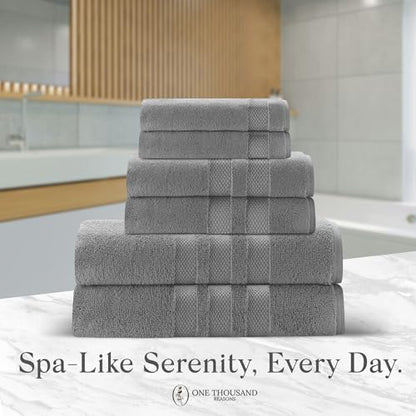Premium Staple Cotton Bathroom Towel Set - Gray 600 GSM 6-Piece Luxury Bath Towel Set 3 Stripe - 2 Bath Towels, 2 Hand Towels & 2 Washclothes Set - High Absorbent & Quick Dry for Gym, Spa, Hotel - color: Gray - 3 Stripe