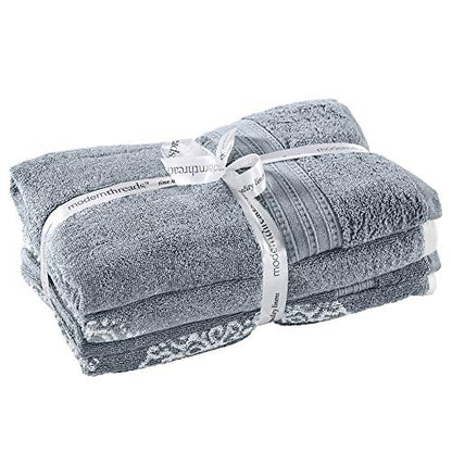 Modern Threads 6 Piece Reversible Yarn Dyed Jacquard Towel Set Artesia Damask Sterling Blue - color: Sterling Blue