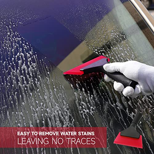 FOSHIO Small Squeegee with 5 Inch Rubber Blade Mini Wiper Window Tinting Tools for Mirror Glass Window Cleaner with Non-Slip Handle (Red Blade) - color: Red Blade