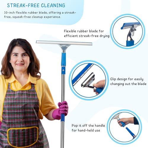 Window Squeegee with Scrubber for Home and Outdoor Glasses Cleaning, 6 Ft Long Handle 2 in 1 Professional Window Washing Kit with Replacement Rubber Blade, Car Windshield Cleaner Tool - size: 6 Ft