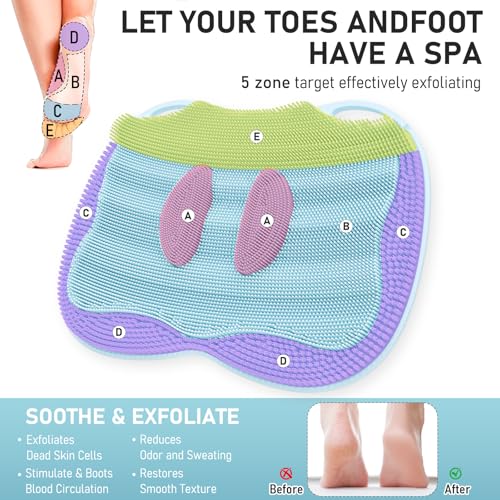 Silicone Shower Foot Scrubber Mat XL with Non-Slip Suction Cups | Feet Toes Deep Clean Exfoliate Massage Brush without Bending, Use in Shower Bathtub Floor Bathroom Safe 17.4*13.4" Light Blue - color: 17.4*13.4" Light Blue