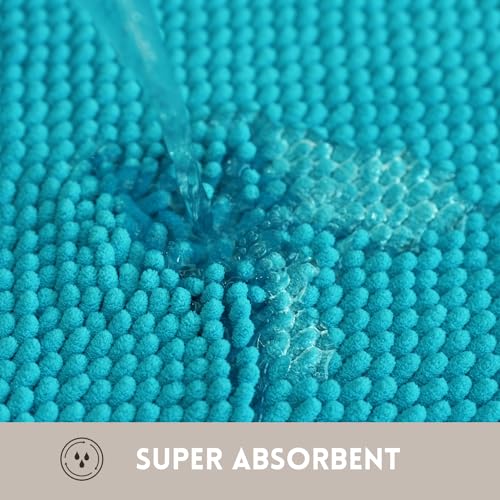 Bathroom Rugs Chenille, Extra Thick and Absorbent, Non-Slip, Machine Washable, Dry Quckily, Soft Cozy Plush, Used Under Shower Bathtub and Sink, Bath Mat Sets Turquoise - color: Light Blue, size: 20 x 32 inch + 20 x 20 inch (U-Shape)