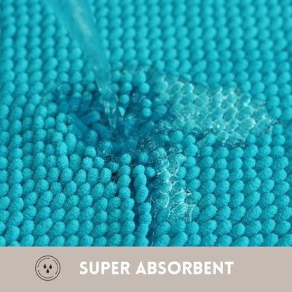 Bathroom Rugs Chenille, Extra Thick and Absorbent, Non-Slip, Machine Washable, Dry Quckily, Soft Cozy Plush, Used Under Shower Bathtub and Sink, Bath Mat Sets Turquoise - color: Light Blue, size: 20 x 32 inch + 20 x 20 inch (U-Shape)