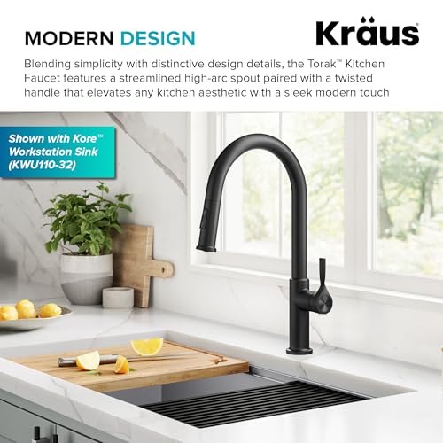 KRAUS Torak Pull Down Kitchen Faucet in Matte Black with 2 Function Sprayer, Pre-Attached Water Lines, and Mounting Hardware, KPF-2840MB - color: Matte Black, style: Pull-Down Faucet