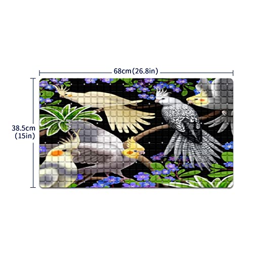 Bath Tub Mat Non Slip Shower Mat Cockatiel Parrots Budgie Extra Long Bathtub Mat 26.8x15 inches Bathroom Bath Mat with Suction Cups Drain Holes Machine Washable - color: Cockatiel Parrots Budgie