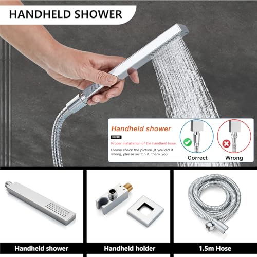 Midanya Shower Faucet Set with Handheld Sprayer,12 Inch,Polish Chrome | Rough-in Shower Valve and Trim Kit Included,Square Rain Head,Wall Mount Shower System,All Metal,Bathroom - color: Chrome, size: 12 Inch