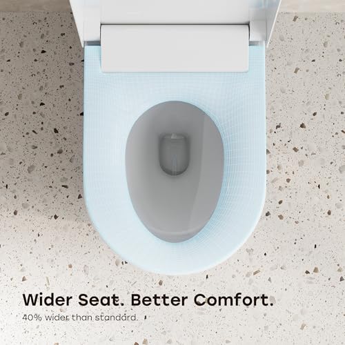 HOROW Non-Electric Bidet Toilet with Auto Flush, Tankless One-Piece Toilet with Powerful Flush, 1.22 GPF Water Saving, Battery Operated, No Rewiring, Suitable for No Outlet Bathrooms, 12" Rough-In