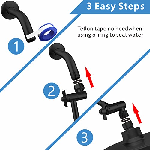 Shower Head Extension Arm - 11" Solid Brass Shower Arm with Universal Connection to Showerheads - Easily Adjustable The Height and Angle of The Rain or Handheld Shower heads (Black) - color: Matte Black