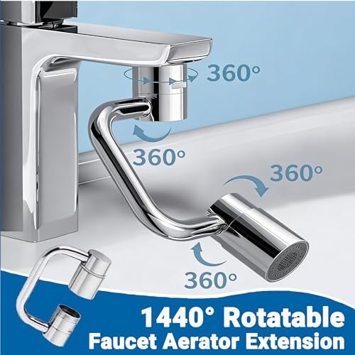 Faucet Extender for Bathroom Sink, Dual Modes Bubble Stream & High Pressure Spray, 1440° Rotation 4 Connector Foldable Design, Fits Most Faucets for Kitchen Bathroom Sink, Splash Proof Water Saving