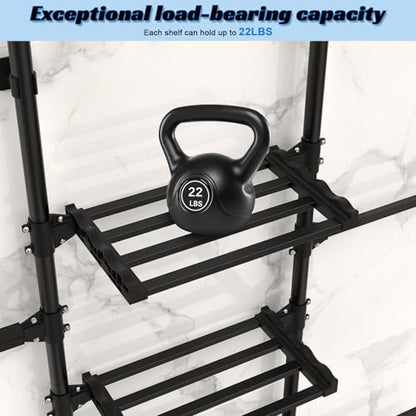 Over Toilet Storage Shelf Bathroom Organizer Rack, Adjustable 4 Tier Carbon Steel Over Toilet Shelf with Rod Structure No Drilling Installation for Small Bathroom (Black)