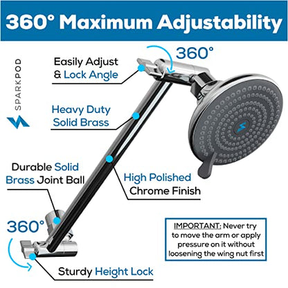 SparkPod 11" Extension Arm, Adjustable Height & Angle, Polished Chrome | Adjustable Height & Angle, Sturdy Lock, Universal Connection, Transform your showers into rain shower experience - color: 1 - Luxury Polished Chrome, style: 11 Inch Adjustable