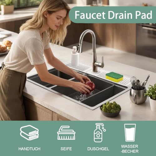 24 Inch Upgraded Draining Mat Folding faucet Mat for Bathroom Sink Splash Guard 7° Slope with Button Lock Water Draining Pad for Kitchen Bathroom Bar(Beige) - color: Beige