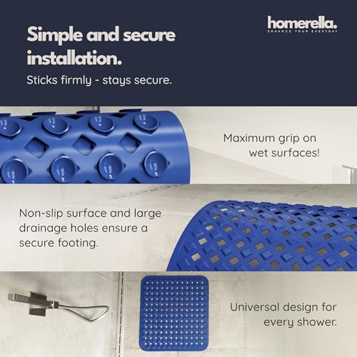 homerella Square Shower Mat Non Slip Anti Mold 21x21 Anti Slip Shower Mat | 100% BPA Free, Mildew Resistant, Machine Washable, Shower Mats for Inside Shower, Shower Floor Mat Mat Non Slip EU Certified - color: Royal Blue