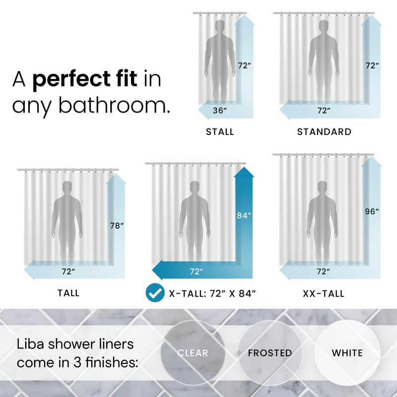 LiBa Shower Curtain PEVA 8G, 72x84 Inch Waterproof White | Non-toxic shower liner, waterproof plastic shower curtain, rust-proof grommets, weighted magnets, bathroom accessories - color: 8g Peva - White, size: 72"W x 84"L (Pack of 1)