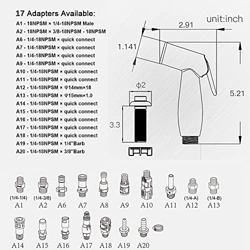 Houtingmaan Kitchen Sink Sprayer Replacement, Side Sprayer Head | with Hose and17 ADAPTERS, Chrome - color: Chrome, style: Dual Function Mode