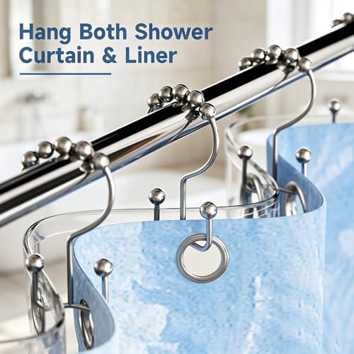Shower Curtain Hooks Rings, Rust-Resistant Metal Double Glide, 6 Pack | Rust-Resistant Metal Double Glide Shower Hooks for Bathroom Shower Rods. 6 Pack. Use in bathrooms. For everyday styling.