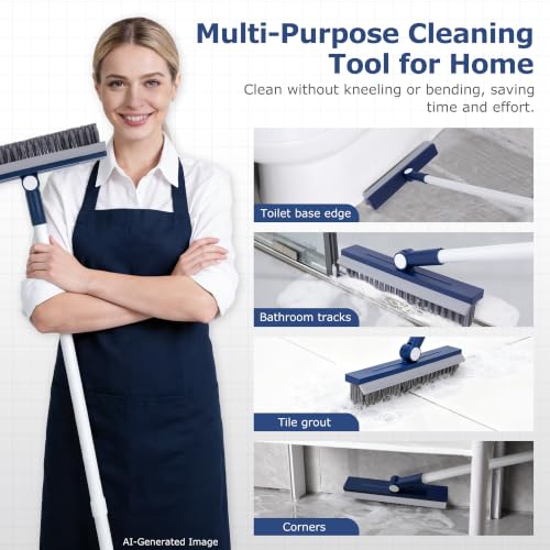 IVYROLL Grout Brush with Long Handle, Grout Cleaner Brush for Tile Floors | Stiff Bristles for Crevice, Tile Line, Shower, Kitchen, Bathroom - color: Blue