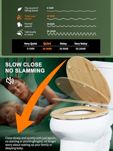 Angol Shiold ELONGATED Bamboo Wood Toilet Seat Soft Close 18.5Inch | Zinc Alloy Strong Hinges, Light, Easy to Install & Clean, Up to 400 lbs (Elongated 18.5", Natural Bamboo) - color: Soft Close, size: Elongated -18.5"