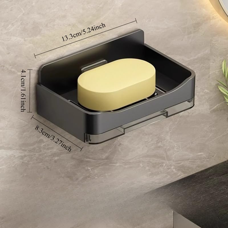 Black Wall Mounted Soap Dish for Shower No Punching Soap Box with Drain Tray and 2 Hooks Bathroom Soap Rack with Hook Double Drain Soap Dish