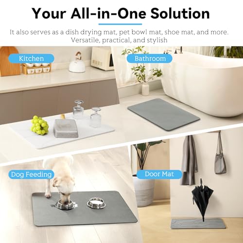 Stone Bath Mat, Dries Quickly, Non-Slip Diatomaceous Earth Bath Mats for Bathroom, Super Absorbent Stone Shower Mat, Easy to Clean, 23.5" x 15.5" Light Gray - color: Light Gray