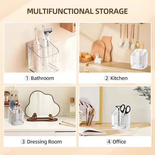 Toothbrush Holder Wall Mounted,Detachable Toothbrush and Toothpaste Holder | with Divider for Bathroom, Anti-Slip Electric Tooth Brush Holder Set with Drainage, Bathroom Accessory - Clear - size: Standard