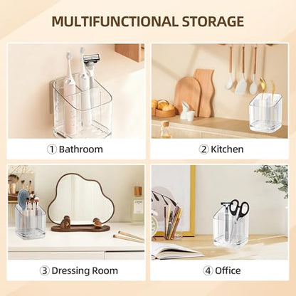 Toothbrush Holder Wall Mounted,Detachable Toothbrush and Toothpaste Holder | with Divider for Bathroom, Anti-Slip Electric Tooth Brush Holder Set with Drainage, Bathroom Accessory - Clear - size: Standard