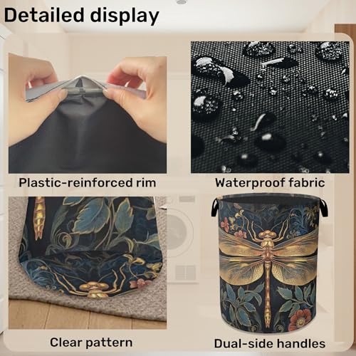 Retro Dragonfly Foldable Laundry Hamper - Waterproof Fabric Storage Basket with Handles, Clothes Hampers for Laundry,Bedroom,Dorm - color: Retro Dragonfly