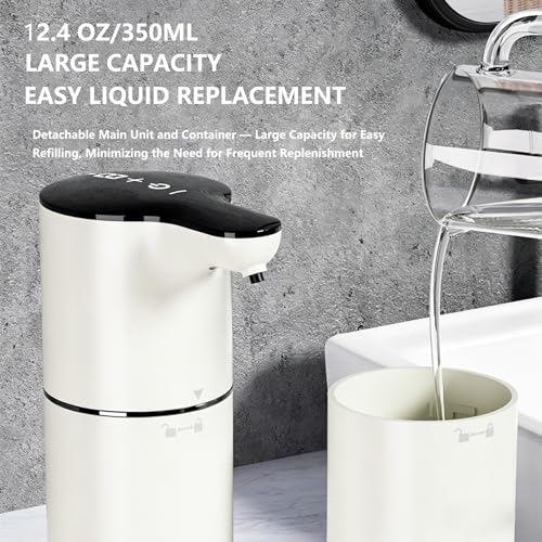Automatic Soap Dispenser,Liquid Hand Soap Dispenser for Bathroom Kitchen,8 Adjustable Levels,12.4 oz/350mL Touchless Dispenser,Rechargeable 2000mAh (White-Liquid)