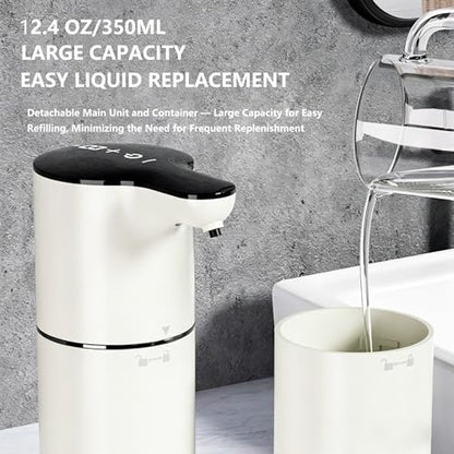 Automatic Soap Dispenser,Liquid Hand Soap Dispenser for Bathroom Kitchen,8 Adjustable Levels,12.4 oz/350mL Touchless Dispenser,Rechargeable 2000mAh (White-Liquid)