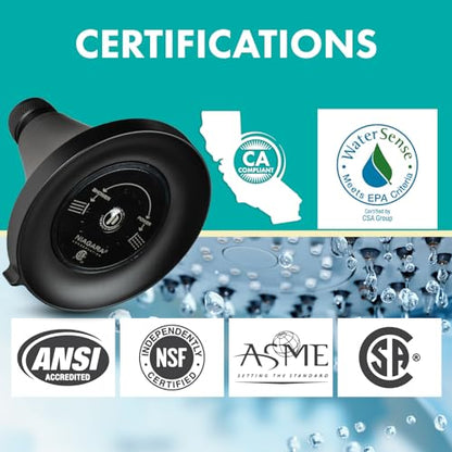 Niagara Conservation N3915MB Earth Luxe 3-Spray with 1.5 GPM 3.35-in. Wall Mount Adjustable Fixed Shower Head in Matte Black, 1-Pack | Bathroom Shower Head Sprayer with Pressure Compensation - color: Matte Black, style: 1.50 GPM