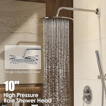 Gabrylly Shower System, 10" Wall Mounted Shower Faucet Set, Chrome | Rain Shower Head with Handheld Spray Combo, All Metal Rainfall Shower Head Complete Set Shower Mixer Valve for Bathroom - color: Chrome