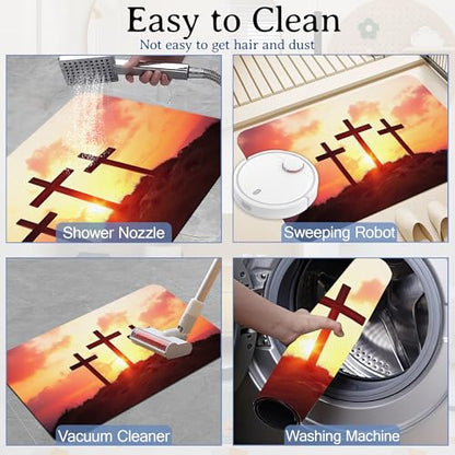 Elightvap Bath Mat Cross Mountain Sunset Bathroom Rug,Soft and Non Slip Bath Rugs,Quick Drying Machine Washable Floor Mat 17 * 29.5 Inches for Shower Room,Bathtub,Kitchen Bathroom - color: Cross Mountain Sunset