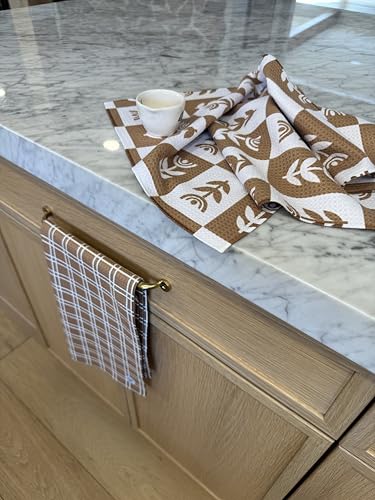 Kitchen Towels, Dish Towels for Kitchen, 2 Pc Kitchen Towel Set | Microfiber Waffle Towels, 16 x 26 inches, with Hanging Loops, Reusable Tea Towels, Cute Kitchen Towels - 2 Pack - color: Tan Checkered