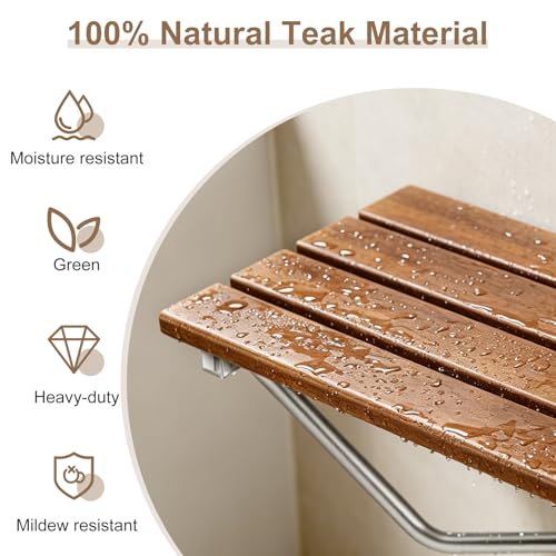 28'' Folding Shower Seat Wall Mounted, 500lb Load Capacity, Space-Saving | Folding Shower Bench with Stainless Steel Bracket, for Elderly, Pregnant Women, Kids, Disabled - size: 28 inches