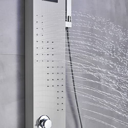 LED Light Shower Panel Tower Rainfall Waterfall Shower Head with Massager Jets Body System Jet Black B (Color : Brushed Nickel B) - color: Brushed Nickel B
