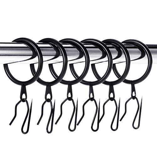 Hotop 30 Pcs Metal Drapery Curtain Rings 0.98/1.26/1.65 inch Interior Diameter and 30 Pcs Hanging Curtain Drapery Pin Hooks for Window Door Shower(Black,42 mm) - color: Black, size: 42 mm