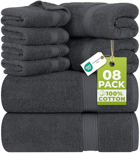Utopia Towels 8 Piece Luxury Towel Set – Majestic Plush, Super Absorbent & Quicker-to-Dry, Thick 100% Ring Spun Cotton Towels for Bathroom, Spa & Hotel – 2 Bath, 2 Hand, 4 Washcloths, Grey - color: Grey, size: 8 Pieces Towel Set