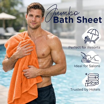 DAN RIVER Pack of 1 Jumbo Bath Sheet 40x80 Inches, Soft Fluffy Bath Sheets Towels for Adults, Quick Dry Shower Towels - Orange - color: Orange
