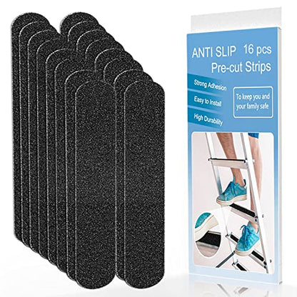 2" x 12" Black Anti Slip Tape, 16pcs Non Slip Pre-Cut Strips | Treads Safety Non Skid Adhesive Strips for Ladder, Step Stool and Stair - color: Black, size: 2" x 12"