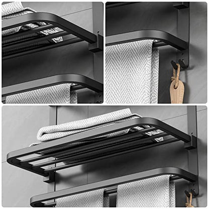 CAXIMSY 22.8Inch Towel Rack for Bathroom and Lavatory Towel Hanger with Wall Mount Towel Bars 304 Stainless Steel No Drill (Collapsible Black Towel Rack) - color: Collapsible Black Towel Rack