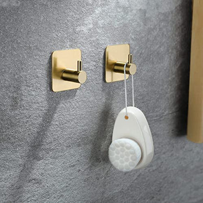 Taozun Golden Towel Bar - Self Adhesive Towel Holder + 2 Packs Hooks, 16-in | Brushed Brass Finish, SUS304 Stainless Steel, Rustproof, No Drilling, Ideal for Bathroom, Kitchen, RV - color: Gold New, size: 16-Inch