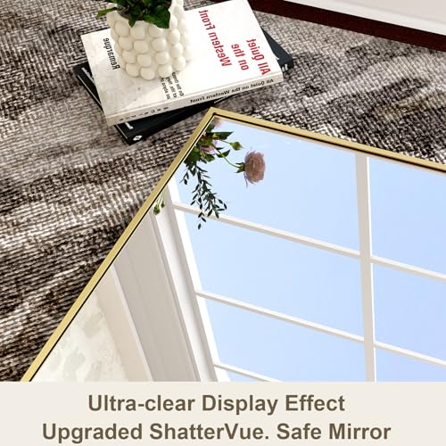 HARRITPURE 24"x36" Rectangle Bathroom Mirror, Gold Vanity Wall Mirror | Aluminum Alloy Frame Wall Mirror, Horizontal or Vertical Wall Mount for Entryway Bedroom Living Room - size: 36"L x 24"W