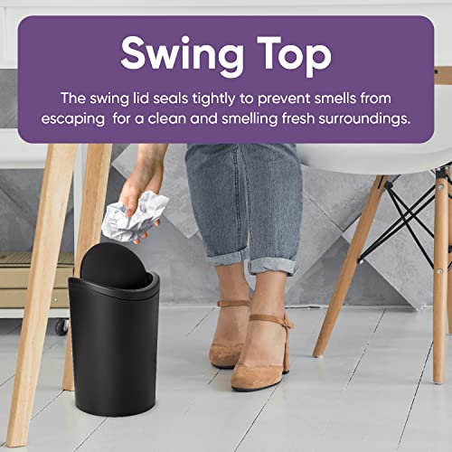 Superio Small Bathroom Trash Can with Lid, Modern Matte Black Mini Waste Bin with Swing Lid (1 1/2 Gallon, 6 Liter) Plastic Garbage Can for Kitchen, Bathroom, Bedroom, Office, Under Desk (1) - color: Black