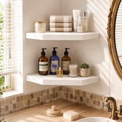 Floating Corner Wall Shelf, White MDF Display Shelf with Cable Management - color: White