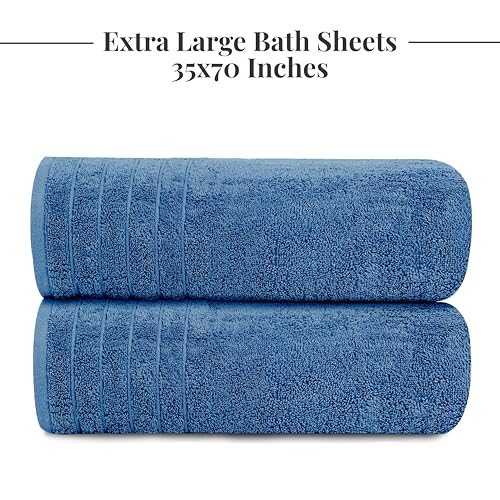 2 Piece Extra Large Bath Sheets 35 x 70 Inches, Blue | 100% Cotton, Larger & Lighter Weight, Quicker to Dry, Super Soft & Absorbent, Oversized Bath Towels - color: Blue