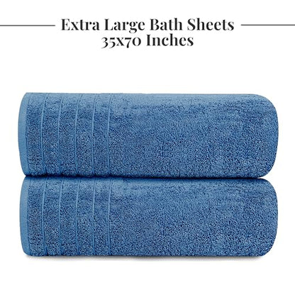 2 Piece Extra Large Bath Sheets 35 x 70 Inches, Blue | 100% Cotton, Larger & Lighter Weight, Quicker to Dry, Super Soft & Absorbent, Oversized Bath Towels - color: Blue