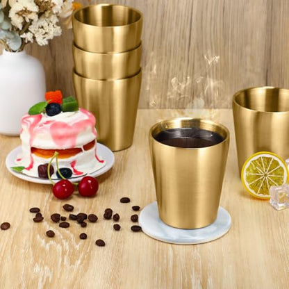 Mimorou 8 Pack Stainless Steel Insulated Cup 10 oz Metal Tumbler Double Wall Vacuum Water Glasses Camping Reusable Mugs BBQ Home Office Party Coffee(Gold) - color: Gold, size: 10 oz