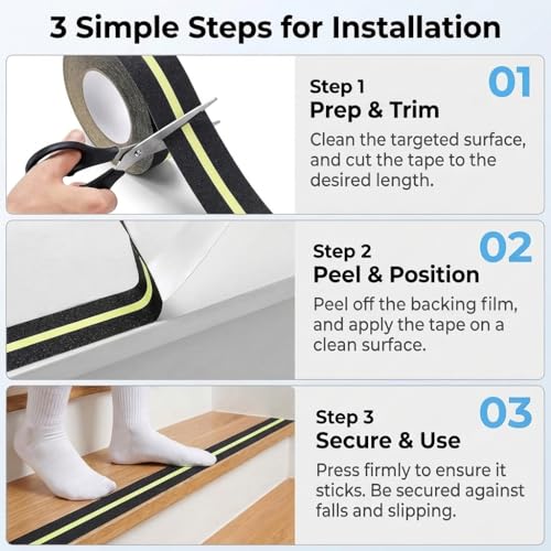 Anti Slip Tape 2" x 33',with Glow-in-the-Dark Strip, Heavy Duty Grip Tape Non Skid Traction Tape for Stairs Outdoor Steps Ramps Decks, Waterproof Tape for Indoor Bathroom Kitchen Garage Safety - size: 2" x 33ft Glow Strip